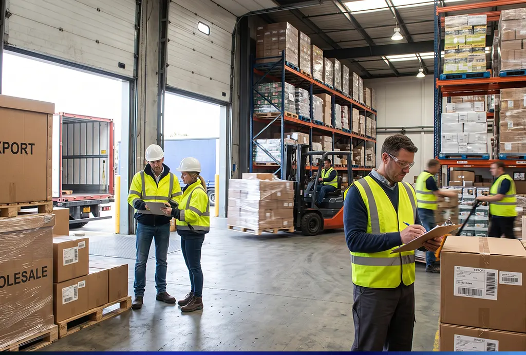 Warehouse team preparing export and wholesale shipments